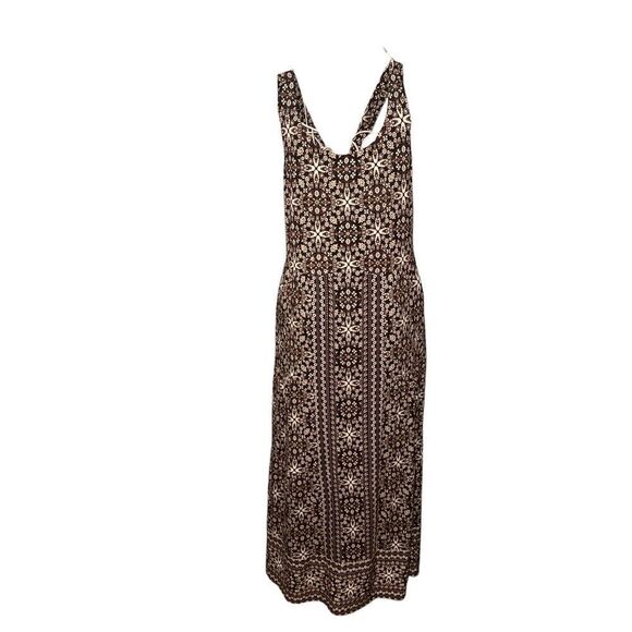 Beautiful J. Jill Maxi Dress- Chocolate Brown Printed Stretch Rayon Wide Strap W - Picture 1 of 10